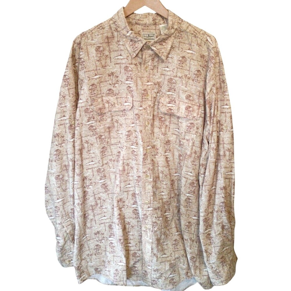 L.L. Bean Shirt XXL Tall Fishing  Long Sleeve Button Up Nylon Blend Lightweight